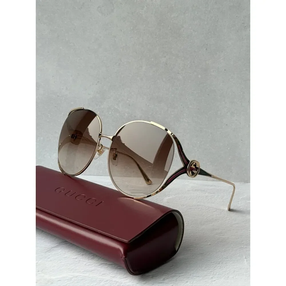 NEW Gucci GG0225S Rose Gold Oversized Round Sunglasses
